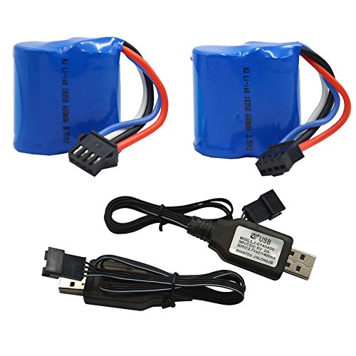 Blomiky 2 Pack 7.4V (2x3.7V) 600mAh Li-ion Battery with SM-4P Connector Plug for UDI001 RC Boat UDI001 Battery 2