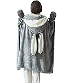 IBAIOU Bunny Ears Oversized Wearable Blanket Hoodie Soft Comfortable Blanket Cape for Women Hooded Cape Throw