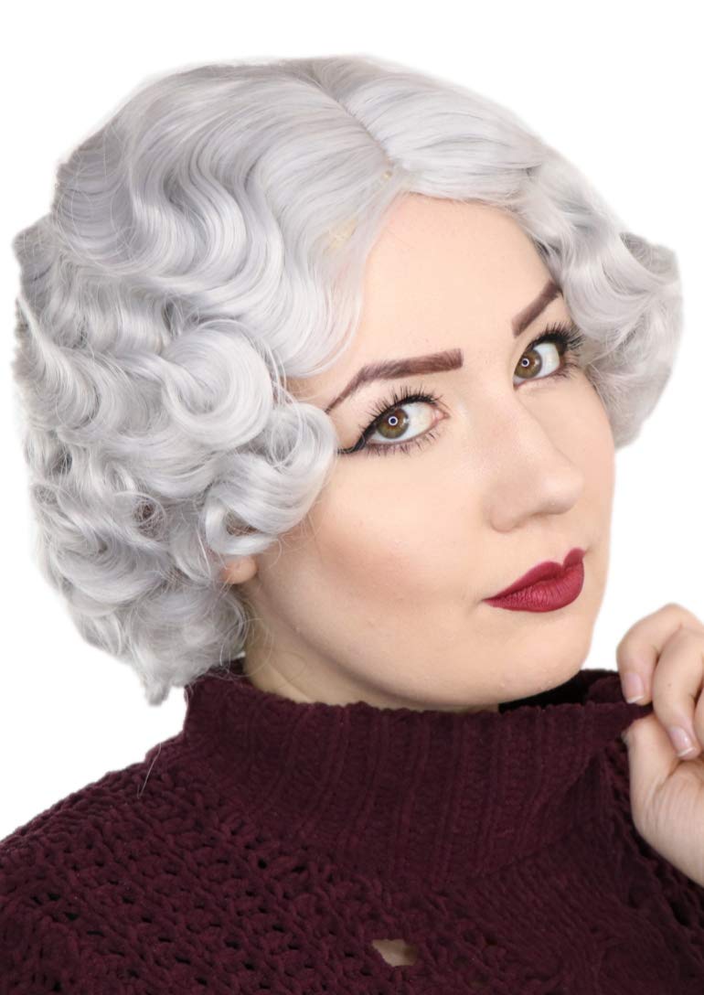 Prettyland C805 - Short Hair Wig Chin Long with Water Retro Wave Silver Grey with Hair Clips Side Vertex โ image 1