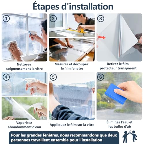 Zindoo Anti-Glare Anti-Heat Window Film 44.5 x 200 cm Good Mirror Effect Anti UV with Installation Kit Privacy Protection Sun Protection for Windows, Home, Office, Balcony, Shop