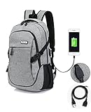 Laptop Backpack with USB Charging Port and Lock & Headphone Compartment, Fits 12-16 inch laptop and Notebook, Waterproof School Rucksack Business Knapsack Travel Daypack College Bookbag (Grey)