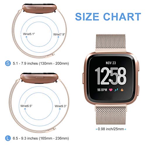 KIMILAR Metal Bands Compatible with Fitbit Versa/Versa Lite Bands, Women Men Small Large Stainless Steel Replacement Sport Bracelet Strap Wristbands Accessories with Magnet Lock - Thumbnail 5