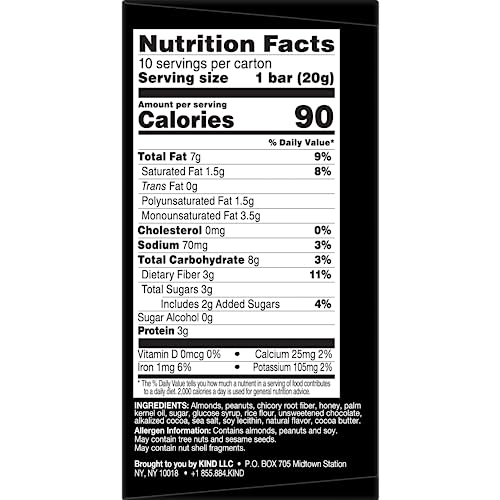 KIND MINI SNACK BARS, DARK CHOCOLATE NUTS & SEA SALT, GLUTEN FREE, LOW SUGAR, LOW CALORIE SNACKS, 10 COUNT