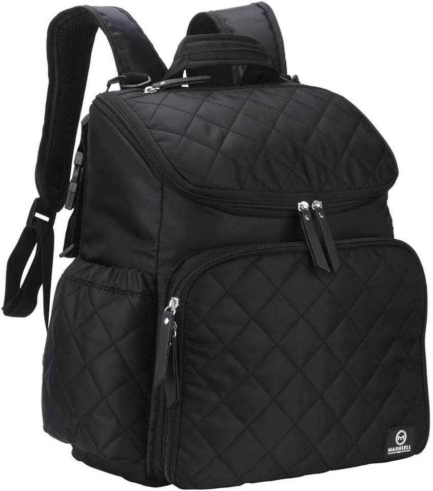 Diaper Bag with Stroller Straps and Wipeable Changing Pad by Maunsell | Travel Backpack, Changing Bag, Nappy Bag, Mommy Bag, Roomy Bag, for Baby Care | Large Capacity | Black