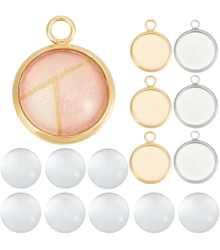 UNICRAFTALE 18 Sets Cabochon Pendant Making Kit - 16mm Stainless Steel Trays & Glass Cabochons, 3 Colors, DIY Jewelry - View #7