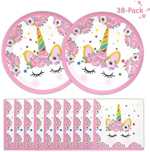 Unicorn Plates and Napkins Unicorn Party Supplies for Theme Party,Baby Shower,Kids Unicorn Birthday Party-Serves 18