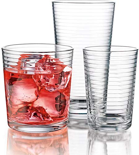 Palais Glassware Striped Clear Glass Set (Set of 18-6 of Each, Juice, Rocks, Coolers) - Thumbnail 3