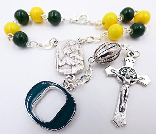 Single Decade St. Christopher Sports Team Auto Rosary - University of Oregon Ducks NCAA Catholic Rosary Beads
