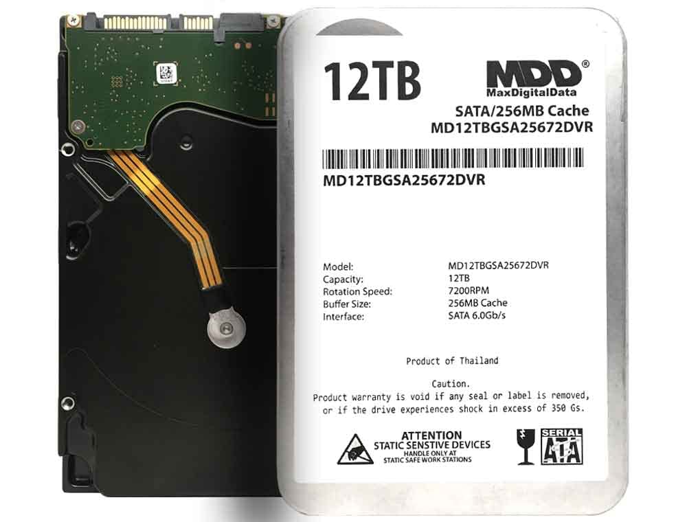 Photo 1 of MDD MAXDIGITALDATA 12TB 7200 RPM 256MB Cache SATA 6.0Gb/s 3.5-inch Internal Hard Drive for Surveillance Storage (MD12TBGSA25672DVR) - 3 Years Warranty