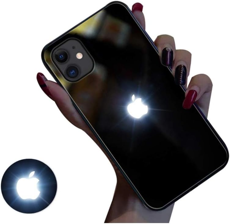 Iphone 11 Pro Max Phone Cases Led Logo Light, Glowing Logo Light Up Logo Case Illuminate Cover Tempered Glass Back Cover Protective Hard Back Case for Iphone 6 7 8 6S Plus XS XR,Black2,iPhone 11pro ma