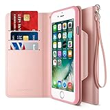 iPhone 7 Case, Maxboost [Folio Style w/ Hand Strap] Premium iPhone Wallet Cover STAND Feature for Apple iPhone 7 2016 [Rose Gold] PU Leather Flip Cover with Card Slot + Side Pocket Magnetic