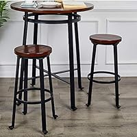 DTOWER Set of 2 Bar Stool,Counter Bar Chair of Metal Frame, Round Padded Seat with Footrest Back, Anti-Slip Foot Stakes for Kitchen Island,Bar Counter Cafe Use,Bar Stools with Rustic Brown