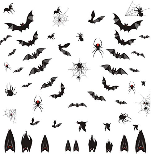 IARTTOP Halloween Bats Wall Decal, Window Clings Sticker with Bats Spider Spiderweb, Spooky Bats Sticker for Halloween Party Supplies (58 pcs)