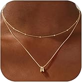 JIAOGE Valentines Day Gifts for Her Kids Girls - Gold/Silver Bubble Pendent Layered Initial Necklaces for Women Dainty Gold Necklace for Women Beaded Box Chain Letter Necklace Gold Jewelry for Women