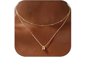 JIAOGE Christmas Gifts for Women Girls - Gold/Silver Bubble Pendent Layered Initial Necklaces for Women Dainty Gold Necklace for Women Beaded Box Chain Choker Letter Necklace Gold Jewelry for Women