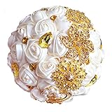 Abbie Home Advanced Customization Romantic Bride Wedding Holding Toss Bouquet Rose Brooch with Pearls and Rhinestone decorative brooches Accessories-Multi color selection (336WG)
