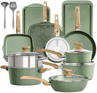17 Pièces Poêles et Casseroles à Induction Vert