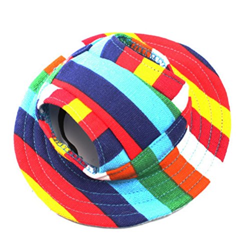 WINOMO Round Brim Pet Cap Visor Hat Pet Dog Mesh Porous Sun Cap with Ear Holes for Small Dogs - Size S (Colorful Stripe)
