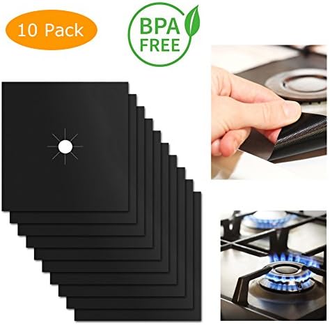 Gas Range Protector 10Pack Stovetop Burner Protectors Reusable Stovetop Liners Heat Resistant Fiberglass Liner Cover NON-Stick Easy Clean 0.2mm Thick 10.6"x 10.6"