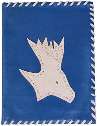 Leather Writing Journal Notebook - 8.1" x 6" Beautiful Handmade Deer Face Leather Design - Unlined Paper - 100 Sheets 200 Pages - Blue, Perfect Gift for Art Sketchbook, Travel Diary &amp; Notebooks