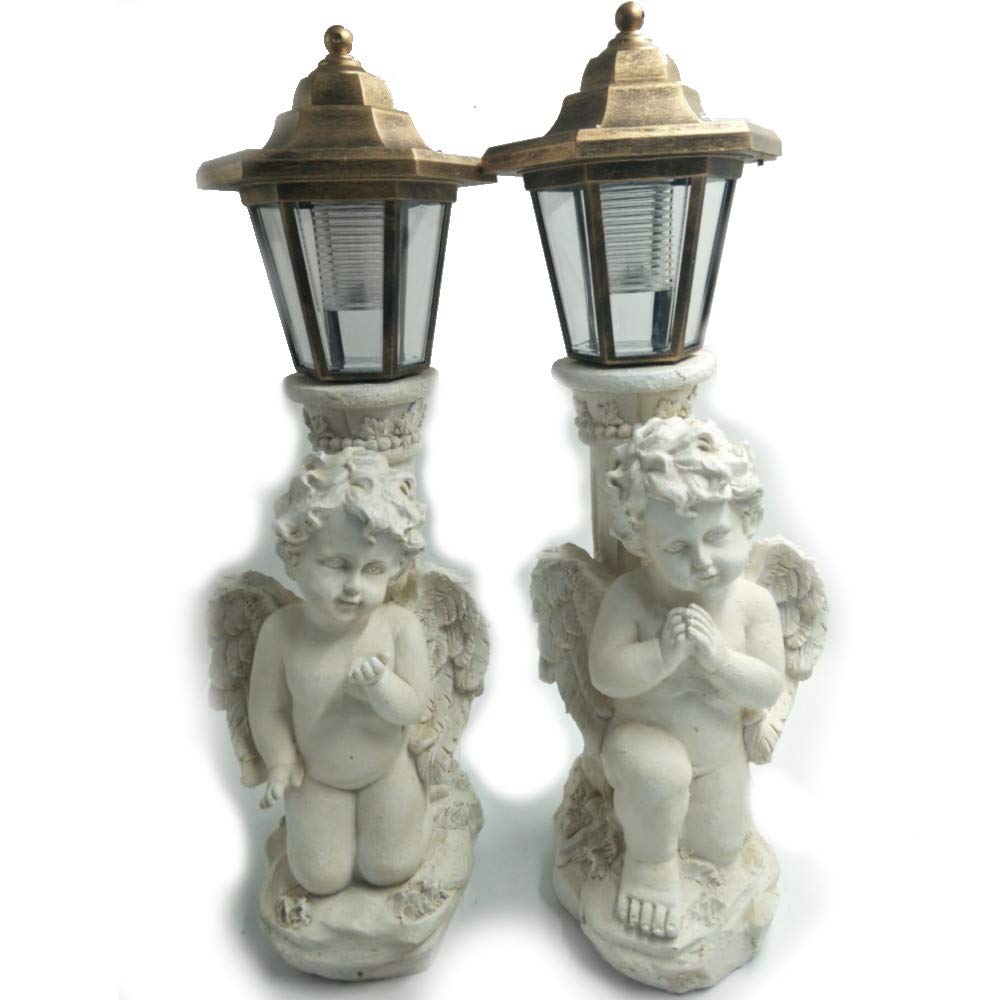 Hunnykome SDS-1G2M-WH-ANGL Solar Decorative Statue, White