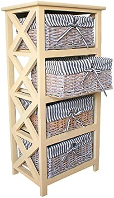 Casamore Selsey 4 Drawer Wicker Basket Wooden Tallboy Storage Unit