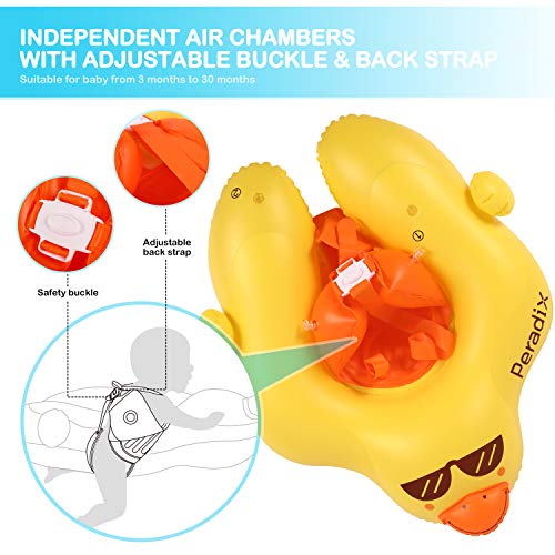Peradix Baby Pool Inflatable Floats, Swiming Ring With Adjustable Sunshade/Waist Swim Boat Seat, Unique design Floats for 6-30 month Baby/Toddler/Kids- (Duck-with Repair Patch)