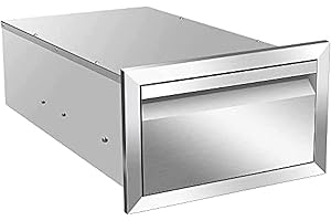 AHLOKI Outdoor Kitchen Drawer Single Stainless Steel Access Drawer With Handles, Flush Mount Storage Enclosed Cabinets Horizontal BBQ Island Drawers,14W X 8.5H X 23D Inch