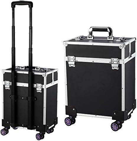 Professional Aluminum Rolling Makeup Case Travel Flight Cosmetic Train Box 360° Rotation Cosmetic Trolley Case Artist Organizer with 4 Wheels
