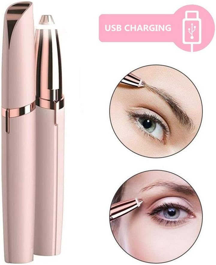 Eyebrow Trimmer Women's Painless Electric Facial Hair Remover Rechargeable Epilator Portable Eyebrow Razor with LED Rose Gold for Face Lips Nose USB Charging