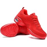 Fenlogft Women's Breathable Air Cushion Jazz Dance Shoes Lace Up Mesh Sneakers Athletic Walking Dance Thick Soled
