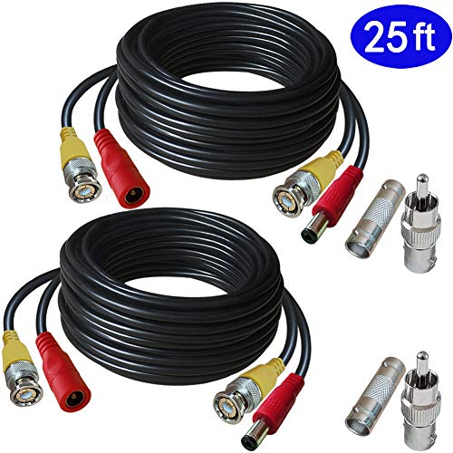 SIOCEN Security Camera Cable 25ft All-in-One BNC Video Power Cable,2-in-1 BNC Extension Wire Cord with BNC Connectors and RCA Adapters for CCTV Camera AHD-TVI DVR Surveillance Security System Wiring - Thumbnail 5