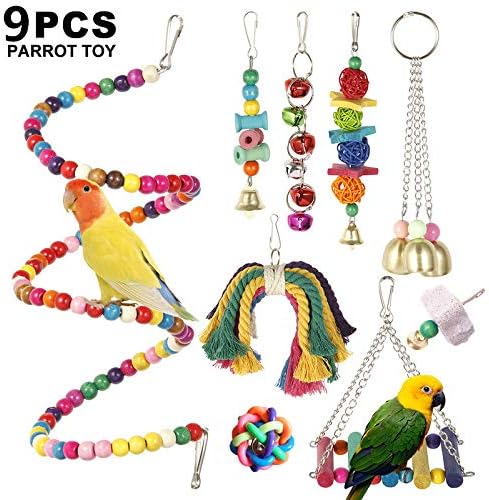 Parrot Wooden Bird Swing Parakeet Cage Hammock Hanging Toy for Small Parakeets Cockatiels Conures Macaws Parrots Love Birds Finches (1 Floor)