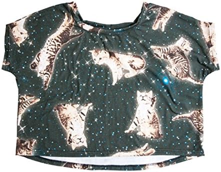 Cosmic Kitty Comfies, Women's Super Soft Comfortable Handmade Polycotton Blend Chop Top (Small/Medium)