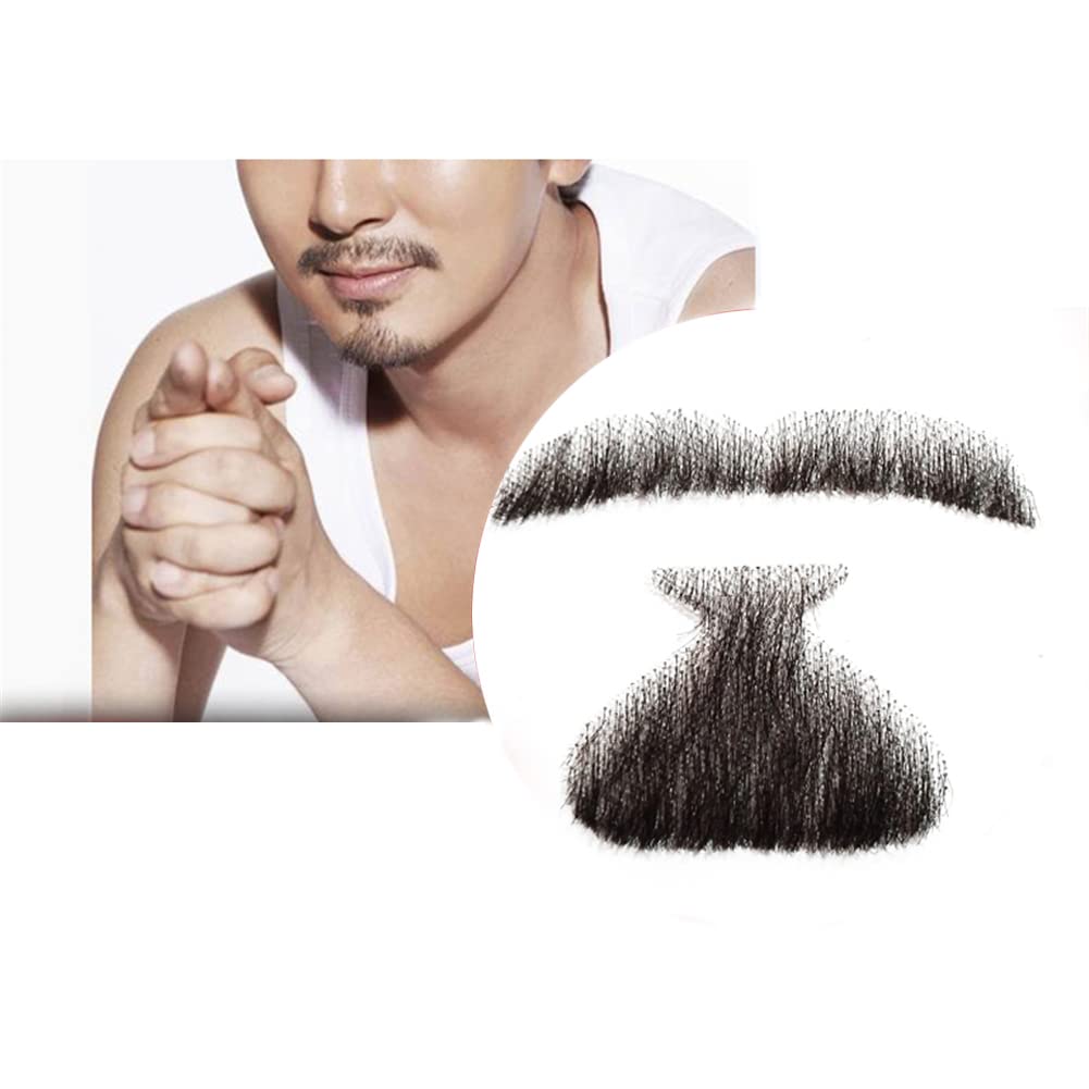 RemeeHi Natural Black Men's Beard Human Hair Lace Handmade Fake Facial Mustache Costume Pretend Beards 3-5#