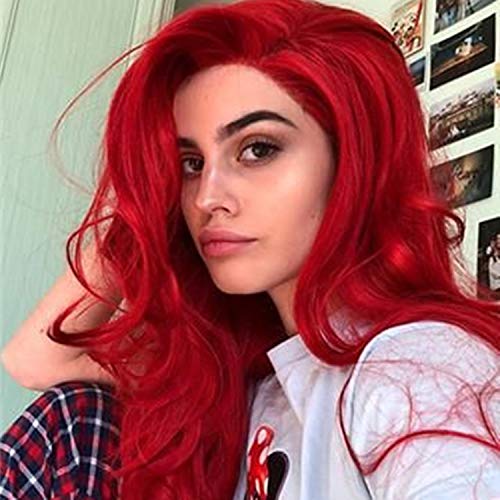N&T Long Red Wavy Wigs for Women Synthetic Hair Curly Wig Heat Resistant Cosplay for Girls Halloween