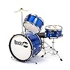 RockJam 3-Piece Junior Drum Set with Crash Cymbal, Drumsticks, Adjustable Throne and Accessories – Blue