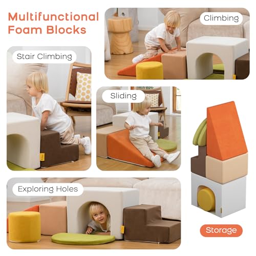 BanaSuper Foam Climbing Blocks for Children, Foam Building Blocks XXL, EN71 Certified & Non-Slip, Children's Montessori Toy, Washable Case for Indoor Fun, Baby Soft Playset (Colourful)