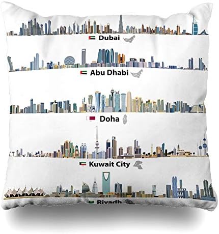 NOWCustom Throw Pillow Cover Center Skyline Abstract Dubai Abu Dhabi Kuwait Facades Qatar Tower Map City Doha Design Dafna Zippered Pillowcase Square Size 20 x 20 Inches Home Decor Pillow Case