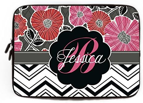 Custom Flower Computer Sleeve for Macbook Air 10 Inch Monogram Geometric Chevron Laptop Sleeve Black and White Computer Case Netbook Envelope Cover Sleeve for HP Tablet Acer Laptop Case