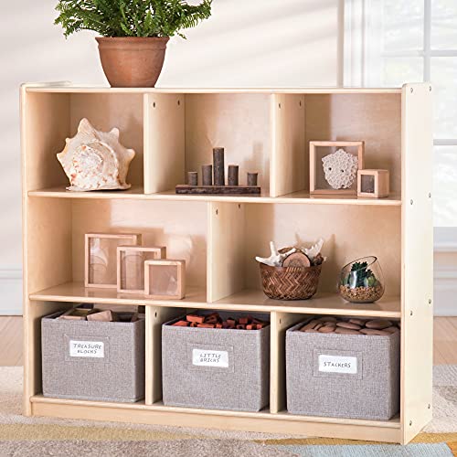 Guidecraft EdQ Essentials Three Shelf Compartment Storage Natural with 3 Fabric Bins Wood