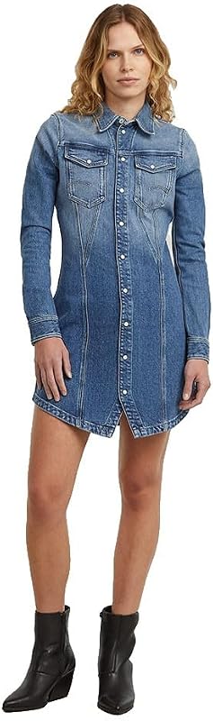 Pitched Hem Shirt Dress LS Wmn Abito Casual, Blu (Faded Cliffside Blue D27935-e205-g326), XXL Donna
