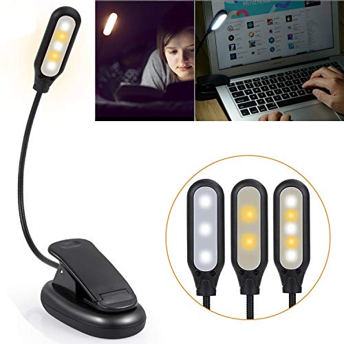 Rechargeable Book Light, Clip on Book Lamp [Upgraded] 3 Colors x3 Levels Eye Care Reading Lights, Up to 60 Hours Reading, Lightweight, Ideal for Bookworms, Kids - Shipped From USA (Black) - Thumbnail 3