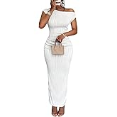 Narecte Summer Dresses for Women One Shoulder Bodycon Sexy Club Dress Elegant Formal Dresses Maxi Dress
