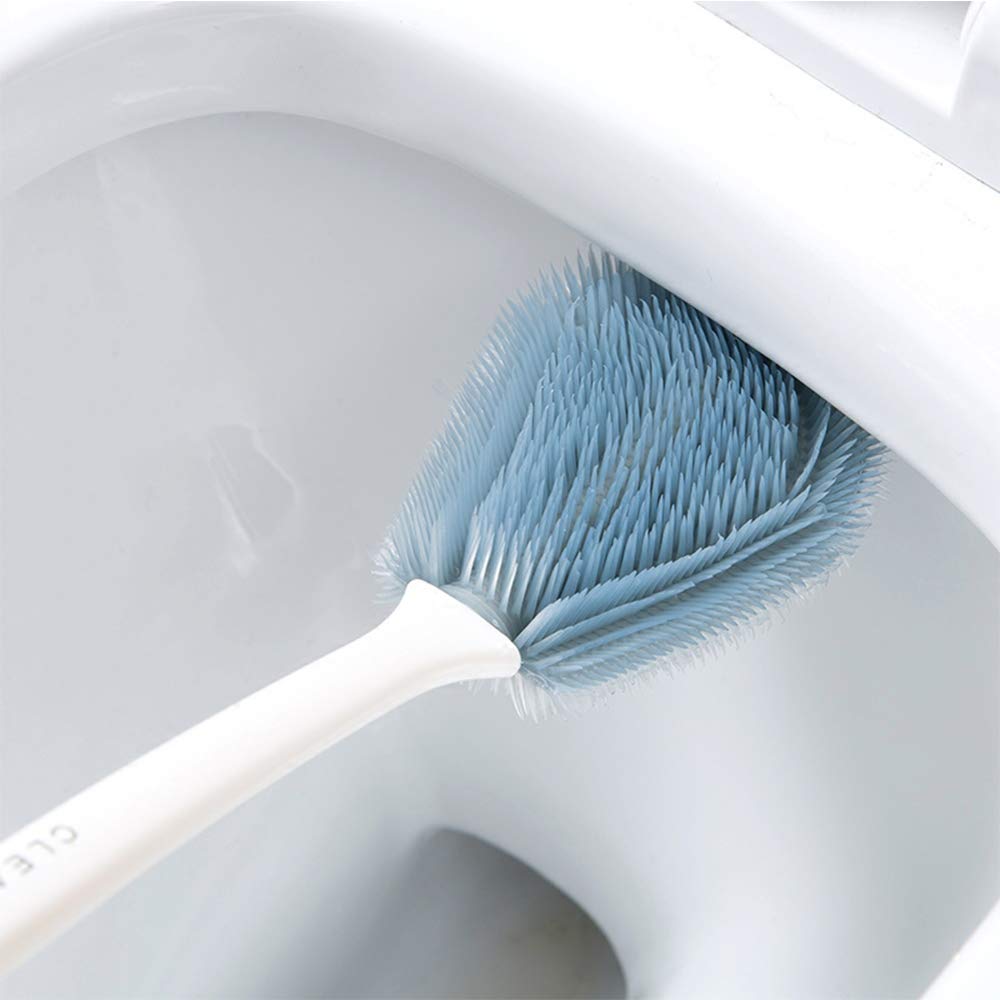 APSPOW Toilet Cleaning Brush with Holder,Toilet Bowl brush Set for Bathroom,Good Grips and Deep Cleaning - Strong Bristles - (1 PACK) (flat)