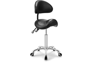 Kaleurrier Saddle Stool Rolling Swivel Height Adjustable with Wheels,Heavy Duty Anti-Fatigue Ergonomic Saddle Chair for Hair Beauty Salon Lab Dental Massage Office Home Kitchen(with Back, Black)