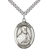 Everlasting Light Jewelry Saint St. Thomas the Apostle Medal Necklace– Men's Pewter Pendant on 24 Inch – Catholic Patron Saint St. of Architects & the Blind – Velvet Gift Box Included