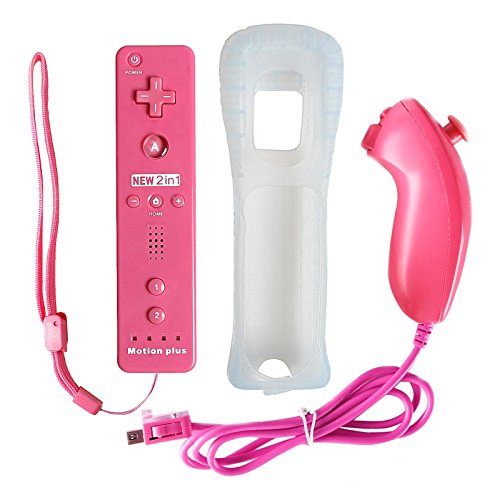 Jadebones Built in Motion Plus Remote Controller and Nunchuck Set for Wii&amp;Wii U (Pink)