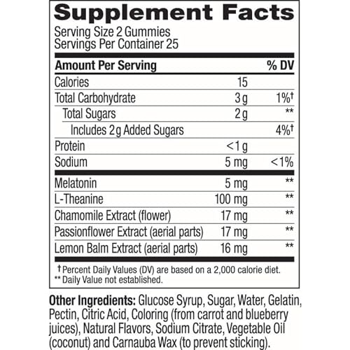 OLLY EXTRA STRENGTH SLEEP GUMMY, 5 MG MELATONIN, L-THEANINE, CHAMOMILE, LEMON BALM, SLEEP AID, BLACKBERRY – 50 COUNT