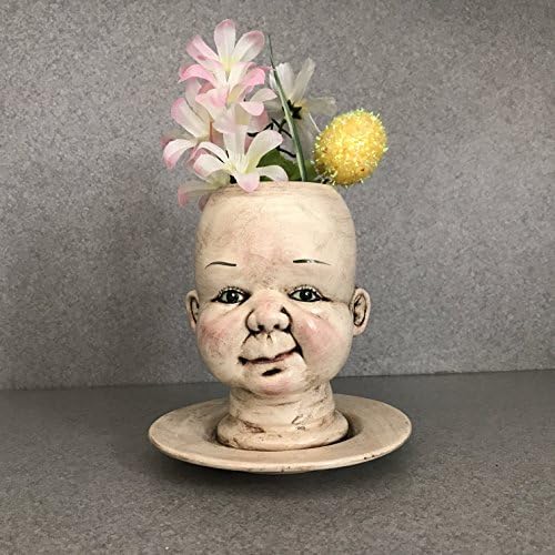 Planter Baby doll head Flower pot, Indoor planter, Ceramic pot, Face planter, Office planter, Green eyes #Scrappy21